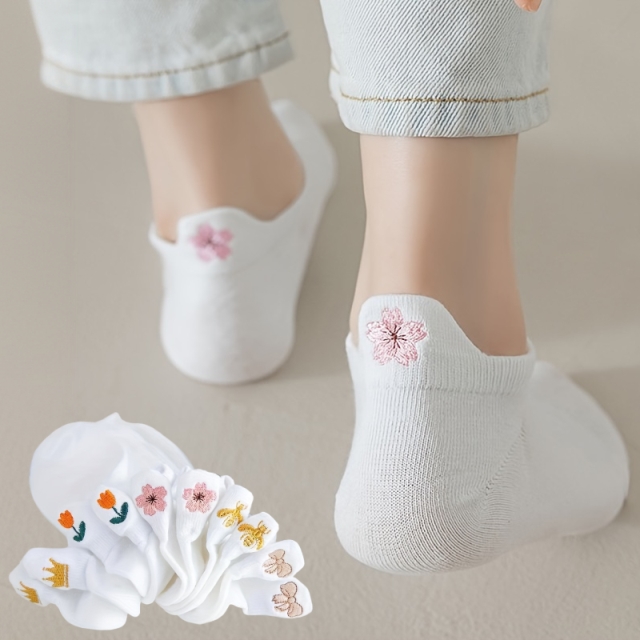 5켤레SET 꽃자수화이트덧신